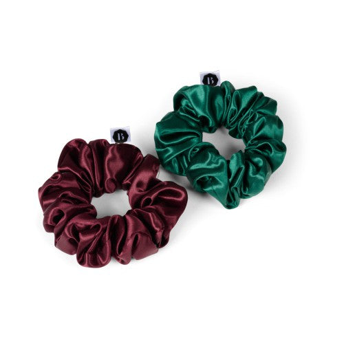 Beauty Pillow® Luxury Silk Scrunchies - Forest Green & Red